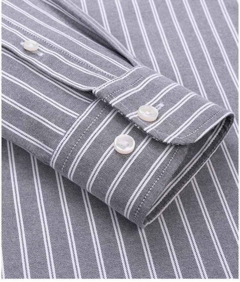 Men's Grey & White Striped Long Sleeve Shirt