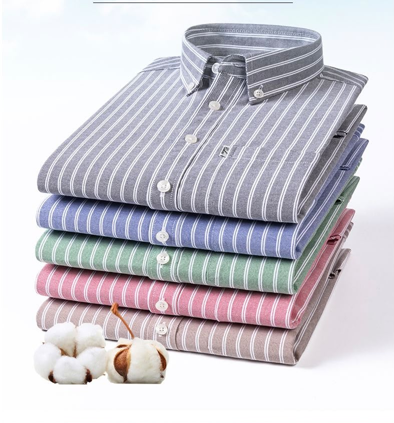 Men's Grey & White Striped Long Sleeve Shirt
