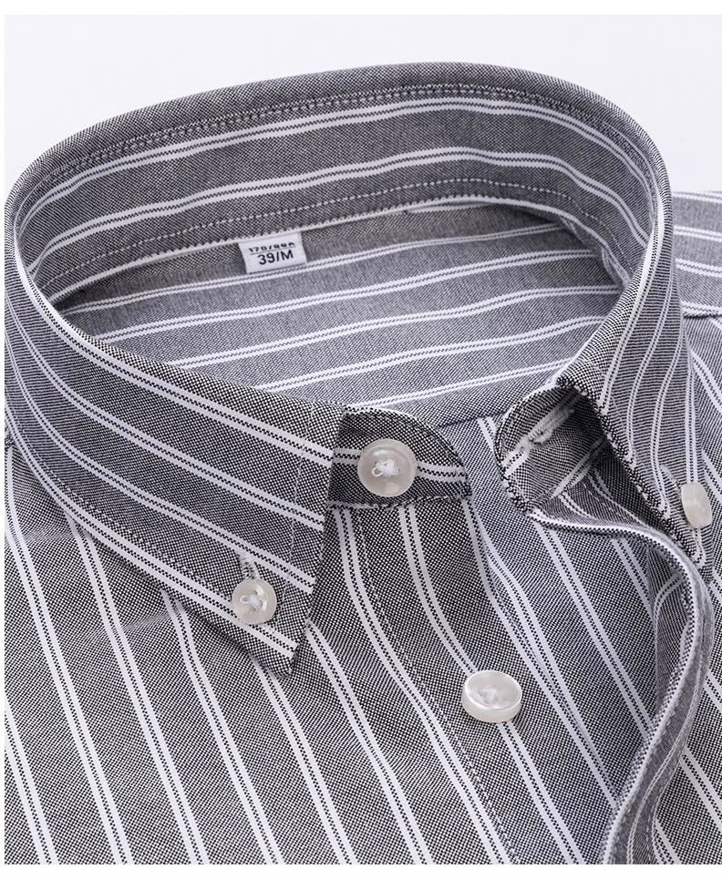 Men's Grey & White Striped Long Sleeve Shirt