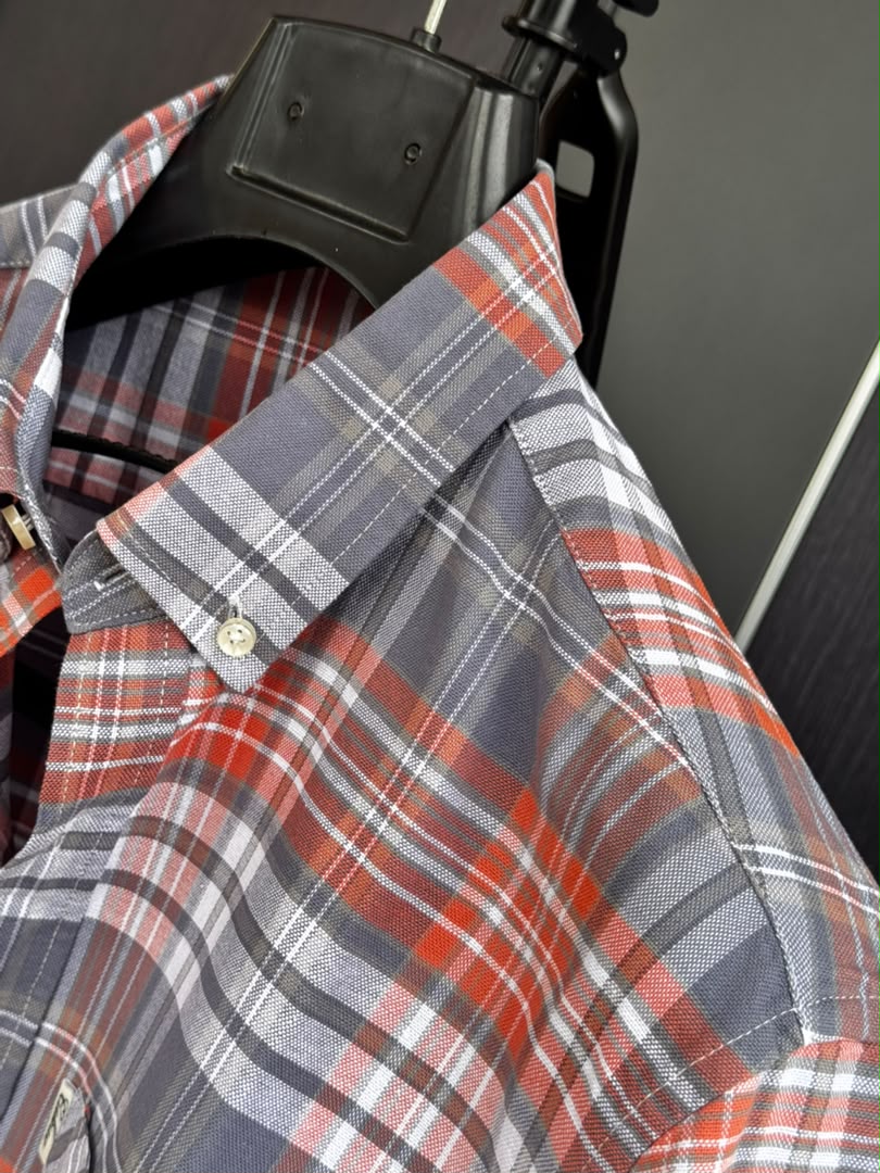 Men's Blue & Orange Plaid Checkered Long Sleeve Shirt