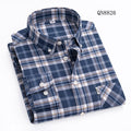 Men's Navy Blue & White Plaid Checkered Long Sleeve Shirt - QN8826